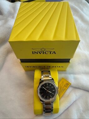 Invicta Two-Tone Bracelet Watch with Black Dial and Gold Accents